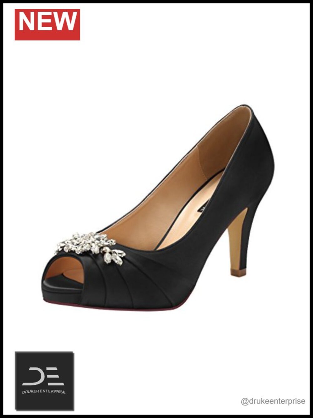 Women's Rhinestone Satin Peep Toe Mid Heel Pumps